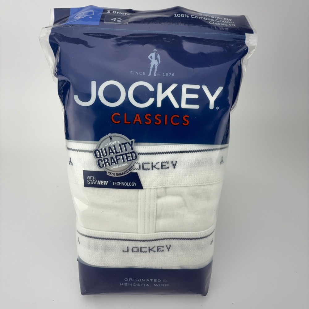 Jockey Classics Mens 3 Pack Briefs White 100% Combed Cotton Y-Front Fly Size 42